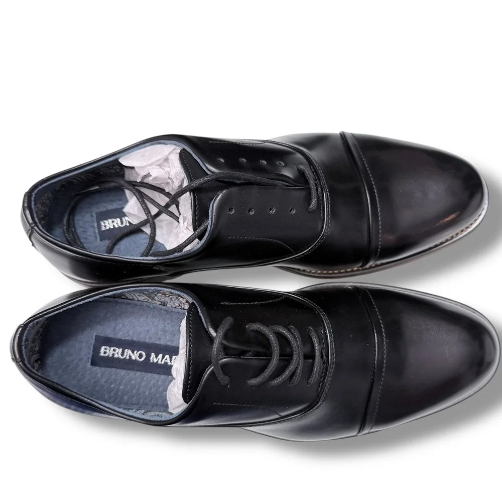 Bruno Marc Men Black PU Leather Cap Toe Oxford Dress Shoes Size US 6.5